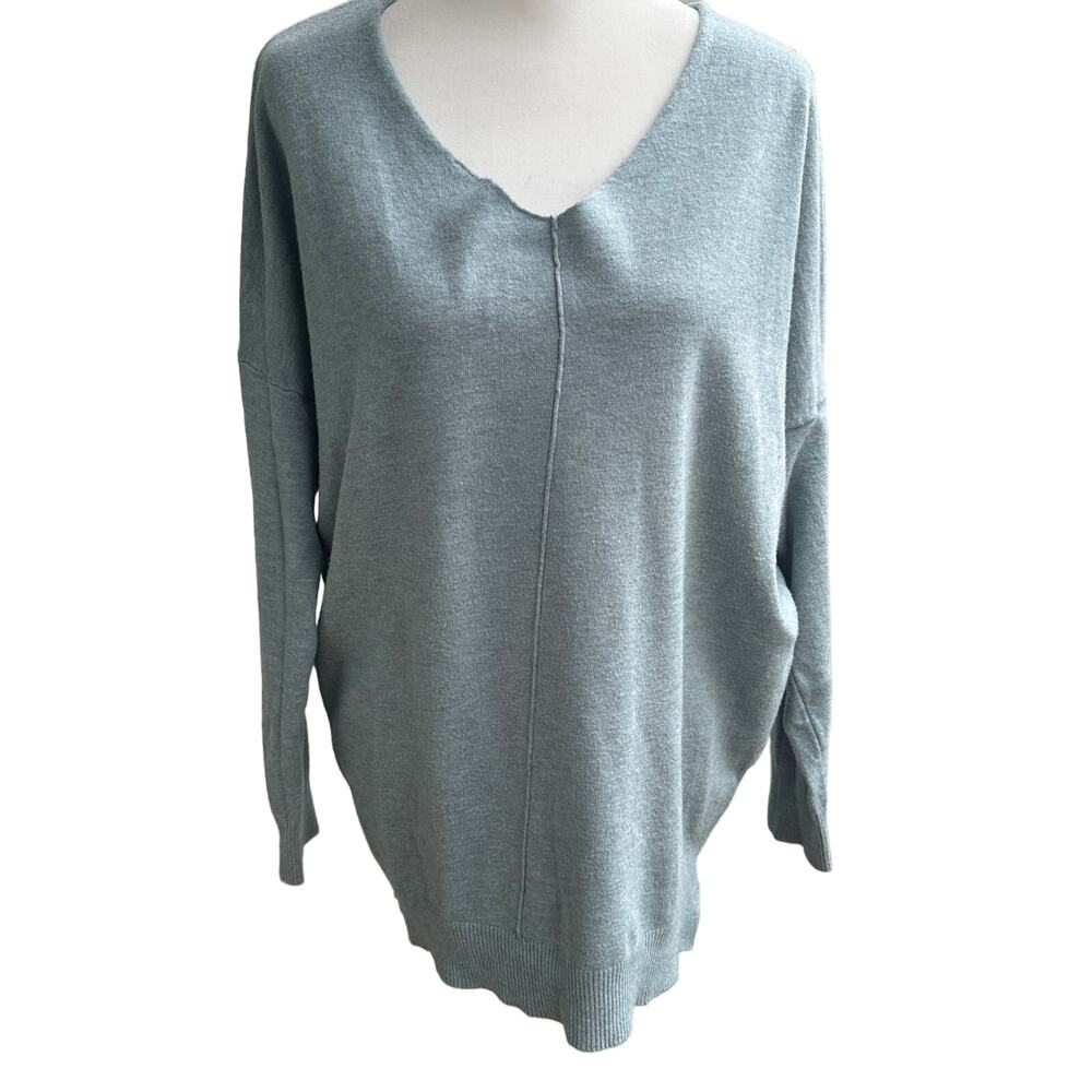 Lulus Oversized Lightweight V Neck Sweater Blueish Green Tunic Womens Size Mediu